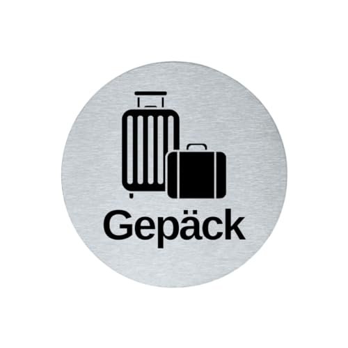 stahl-design-tebart Hinweisschild Piktogramm rund 7,5 cm Edelstahl selbstklebend 3M Klebefläche graviert Edeloptik elegante Beschilderung langlebig GEPÄCK- 7,5x7,5x0,1cm von stahl-design-tebart