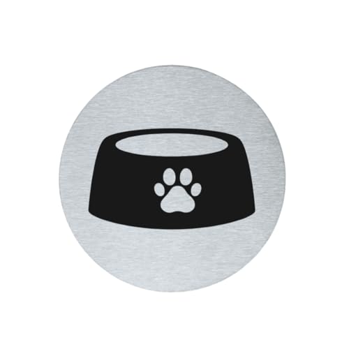 stahl-design-tebart Hinweisschild Piktogramm rund 7,5 cm Edelstahl selbstklebend 3M Klebefläche graviert Edeloptik elegante Beschilderung langlebig HUNDEFUTTER WASSERNAPF- 7,5x7,5x0,1cm von stahl-design-tebart
