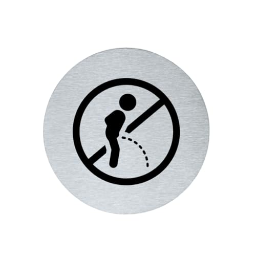 stahl-design-tebart Hinweisschild Piktogramm rund 7,5 cm Edelstahl selbstklebend 3M Klebefläche graviert Edeloptik elegante Beschilderung langlebig NICHT IM STEHEN PINKELN- 7,5x7,5x0,1cm von stahl-design-tebart