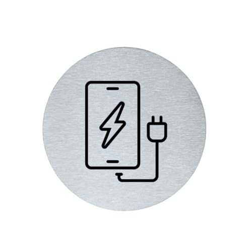 stahl-design-tebart Hinweisschild Piktogramm rund 7,5 cm Edelstahl selbstklebend 3M Klebefläche graviert Edeloptik elegante Beschilderung langlebig SMARTPHONE LADEN LADESTATON- 7,5x7,5x0,1cm von stahl-design-tebart