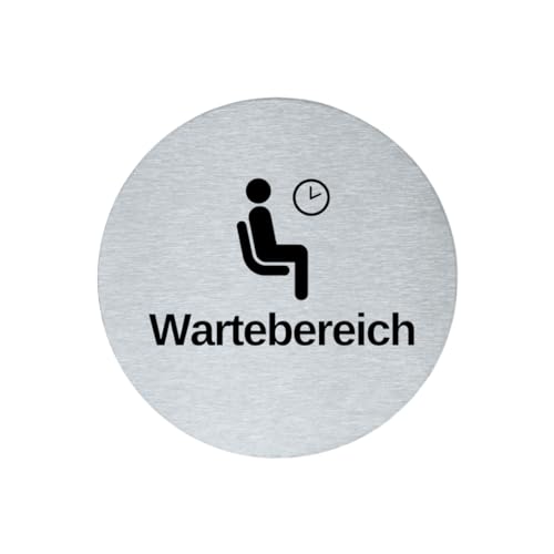 stahl-design-tebart Hinweisschild Piktogramm rund 7,5 cm Edelstahl selbstklebend 3M Klebefläche graviert Edeloptik elegante Beschilderung langlebig WARTEBEREICH- 7,5x7,5x0,1cm von stahl-design-tebart