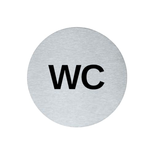 stahl-design-tebart Hinweisschild Piktogramm rund 7,5 cm Edelstahl selbstklebend 3M Klebefläche graviert Edeloptik elegante Beschilderung langlebig WC- 7,5x7,5x0,1cm von stahl-design-tebart