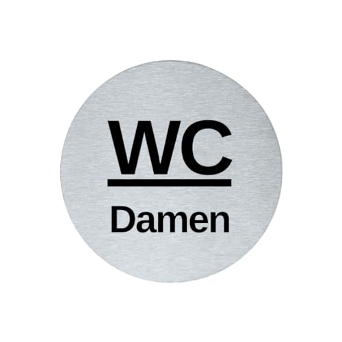 stahl-design-tebart Hinweisschild Piktogramm rund 7,5 cm Edelstahl selbstklebend 3M Klebefläche graviert Edeloptik elegante Beschilderung langlebig WC DAMEN- 7,5x7,5x0,1cm von stahl-design-tebart