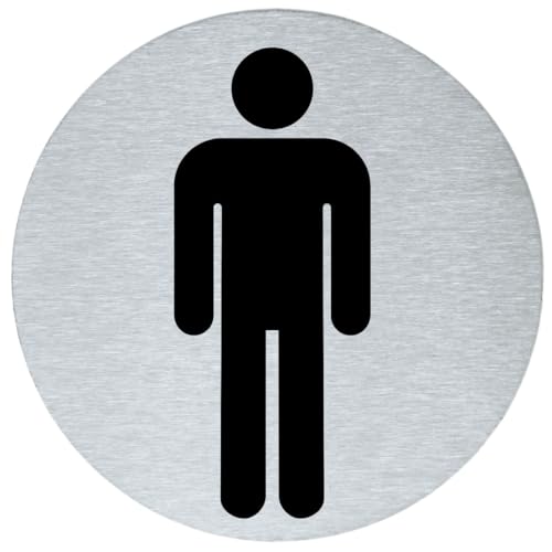 stahl-design-tebart Hinweisschild Piktogramm rund 7,5 cm Edelstahl selbstklebend 3M Klebefläche graviert Edeloptik elegante Beschilderung langlebig WC Mann- 7,5x7,5x0,1cm von stahl-design-tebart