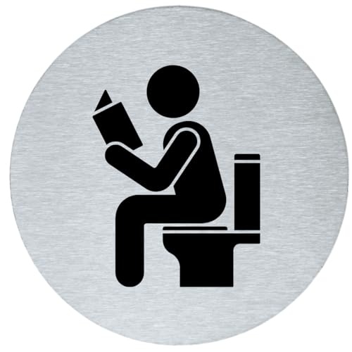 stahl-design-tebart Hinweisschild Piktogramm rund 7,5 cm Edelstahl selbstklebend 3M Klebefläche graviert Edeloptik elegante Beschilderung langlebig WC Mann lesen- 7,5x7,5x0,1cm von stahl-design-tebart