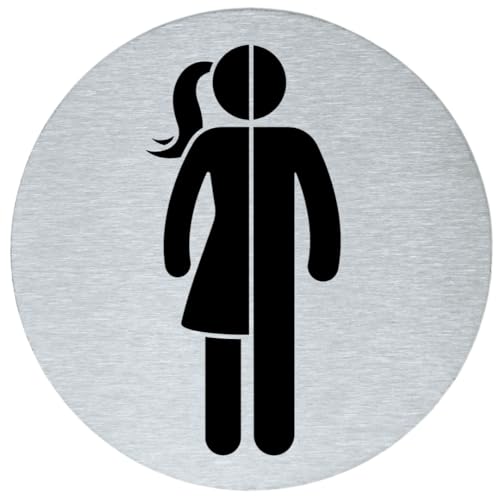 stahl-design-tebart Hinweisschild Piktogramm rund 7,5 cm Edelstahl selbstklebend 3M Klebefläche graviert Edeloptik elegante Beschilderung langlebig WC MannFrau- 7,5x7,5x0,1cm von stahl-design-tebart