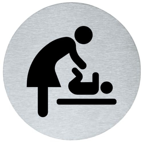 stahl-design-tebart Hinweisschild Piktogramm rund 7,5 cm Edelstahl selbstklebend 3M Klebefläche graviert Edeloptik elegante Beschilderung langlebig Wickelraum- 7,5x7,5x0,1cm von stahl-design-tebart