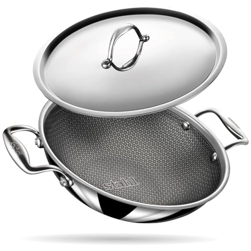 Stahl Triply Antihaft-Wok mit Deckel | Edelstahl-Wok mit Induktionsboden | Tri-Ply-Wok kratzfest | Ø 24 cm | 2,4 Liter (für 4-5 Personen) von stahl