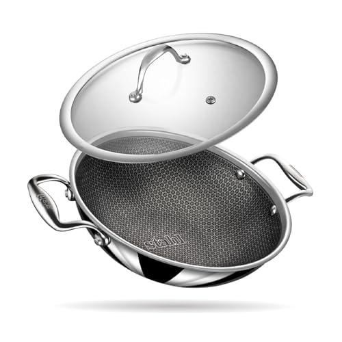 stahl Triply Kratzerfreier Wok mit Deckel | Edelstahl- Wok mit Induktionsboden | Triply- Wok kratzfest | 28 cms | 4.4L (für 8 personen) von stahl