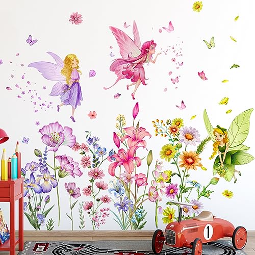 Wandaufkleber mit Blumenfee, Schmetterlingsmädchen mit Wildblumen, für Mädchen, Schlafzimmer, Baby, Kinderzimmer, Wanddekoration Wandaufkleber mit Blumenfee, Schmetterlingsmädchen mit Wildblumen, für Mädchen, Schlafzimmer, Baby, Kinderzimmer, Wanddekoration von stampringt