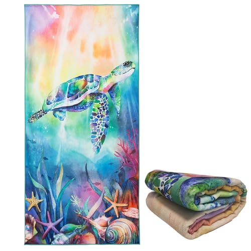 stampringt Super großes Turtle Cutie Tie Dye Strandtuch für Mädchen, Erwachsene, großer Handtuchstoff aus Mikrofaser, super dick, 75 x 150 cm von stampringt