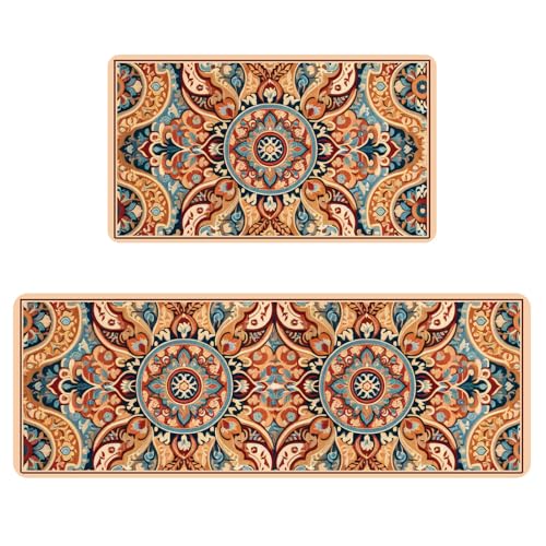 standhustle Boho-Küchenteppiche, 2er-Set, rutschfeste Unterseite, Küchenmatte, 2-teilig, wasserabweisend, Küche, Boho-Teppich von standhustle