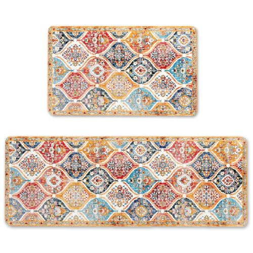 standhustle Boho-Küchenteppiche, 2er-Set, rutschfeste Unterseite, Küchenmatte, 2-teilig, wasserabweisend, Küche, Boho-Teppich von standhustle