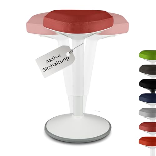 standup.Today Wackelhocker Elmo (Weiß/Rot) – Sitzhocker höhenverstellbar 55-80 cm – Ergonomischer Hocker für Büro & Zuhause – Bürohocker mit Schwingeffekt – Schreibtischhocker von standup