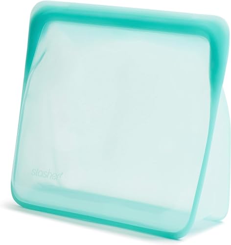 Stasher Silikonbeutel für Lebensmittel, Stand Up Bag Mega (Aqua) | wiederverwendbare Gefrierbeutel | abwaschbarer Zip Beutel | 24,1 x 27,9 x 3,8 cm / 3 L von Stasher