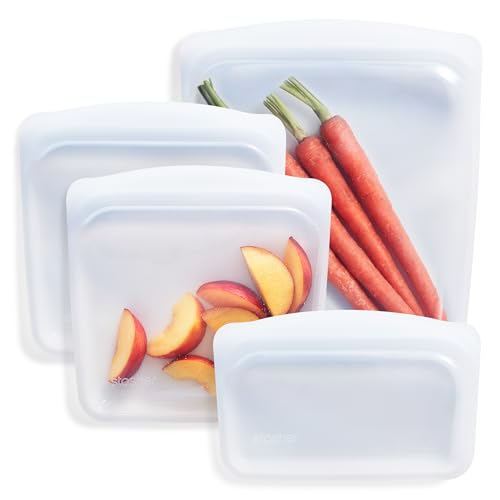 Stasher Bag Premium Silikonbeutel wiederverwendbar für Lebensmittel, Lot de 4, Klar, Dauerhaft, Backofen, spülmaschinen & Gefrierfest, Umweltfreundlich, Für Essenszubereitung, Mehrzweckbehälter von Stasher