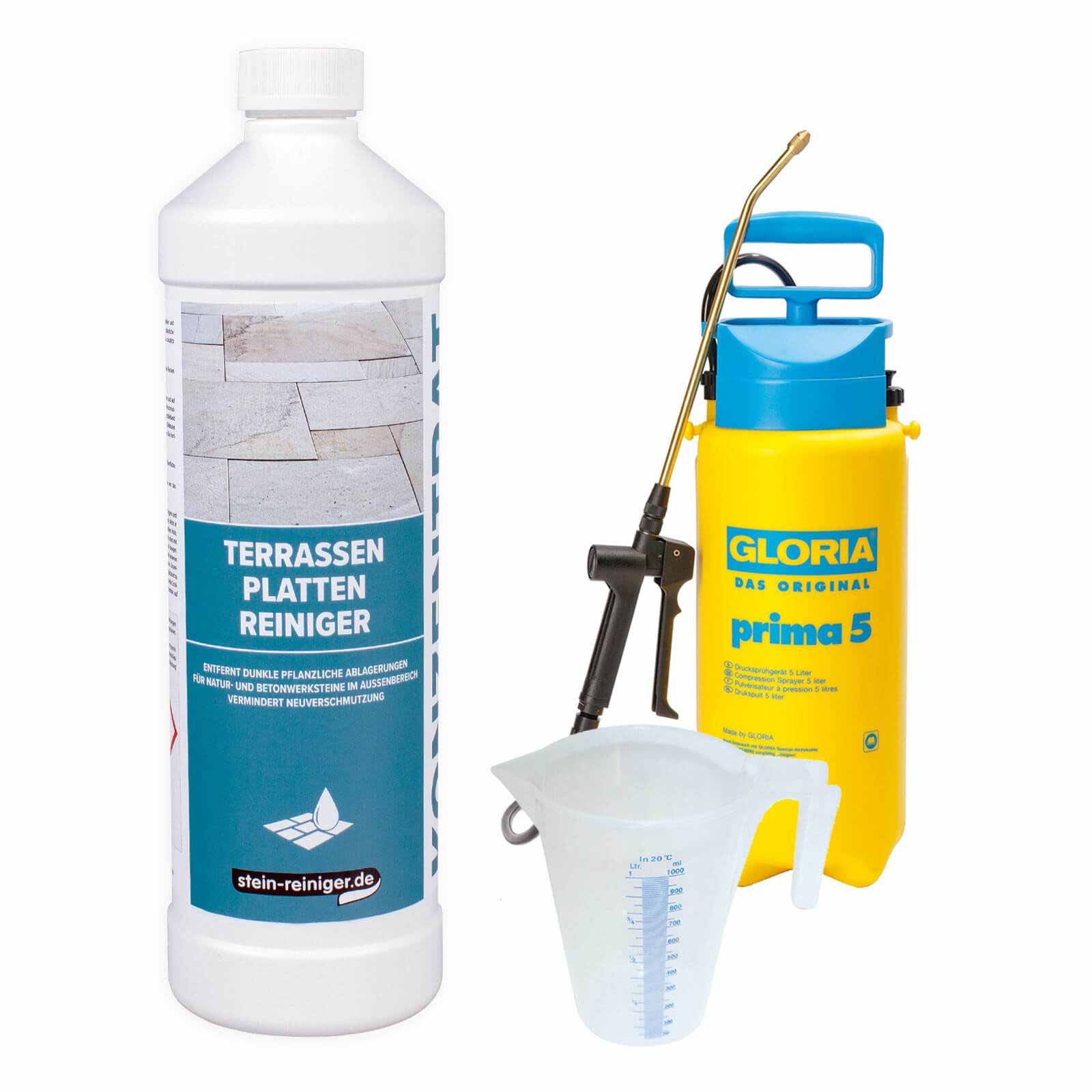 stein-reiniger.de: Terrassen Reiniger 1L, Drucksprüher Prima5, Messbecher 1L SET von stein-reiniger.de