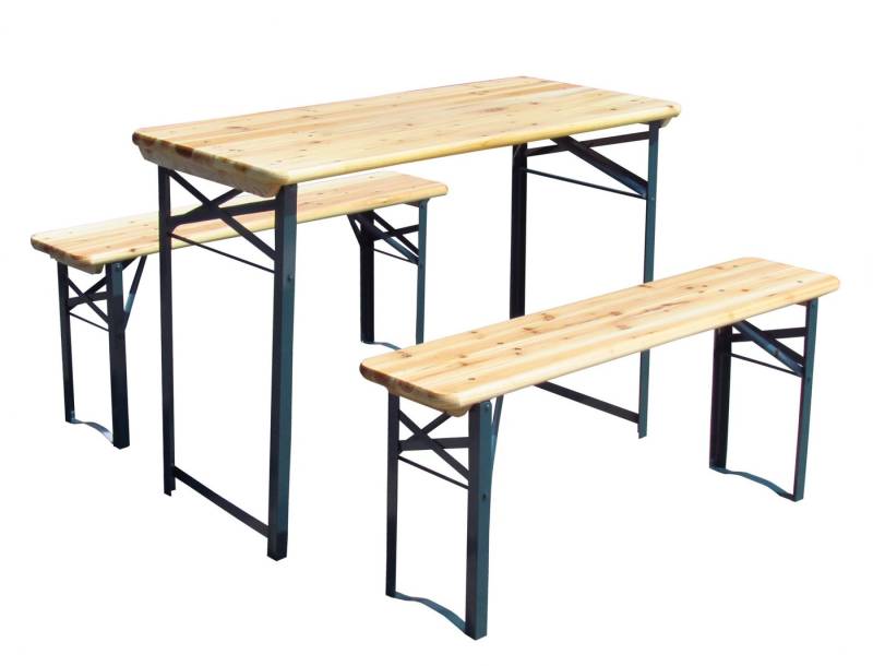 steinwohn Bierzeltgarnitur 3-teilig 110cm lang, 1 x Tisch 2 x Bank, aus Holz mit lackiertem Stahlgestell steinwohn Bierzeltgarnitur 3-teilig 110cm lang, 1 x Tisch 2 x Bank, aus Holz mit lackiertem Stahlgestell von steinwohn