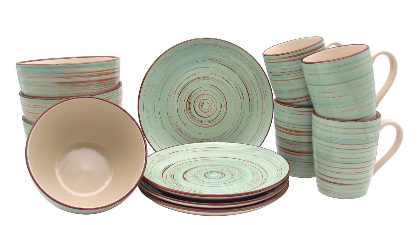 steinwohn Frühstücks-Geschirrset Keramik Frühstücks-Service 12-/18-teilig für 4 oder 6 Personen (12-tlg), Vintage Look, Spülmaschinen- & Mikrowellengeeignet von steinwohn