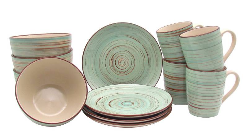 steinwohn Frühstücks-Geschirrset Keramik Frühstücks-Service 12-/18-teilig für 4 oder 6 Personen (12-tlg), Vintage Look, Spülmaschinen- & Mikrowellengeeignet von steinwohn