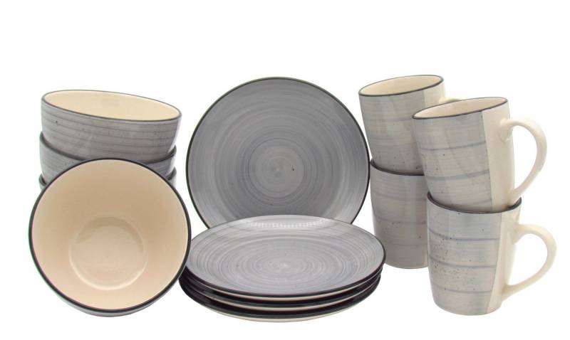 steinwohn Frühstücks-Geschirrset Keramik Frühstücks-Service 12-/18-teilig für 4 oder 6 Personen (12-tlg), Vintage Look, Spülmaschinen- & Mikrowellengeeignet von steinwohn