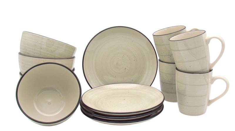 steinwohn Frühstücks-Geschirrset Keramik Frühstücks-Service 12-/18-teilig für 4 oder 6 Personen (12-tlg), Vintage Look, Spülmaschinen- & Mikrowellengeeignet von steinwohn