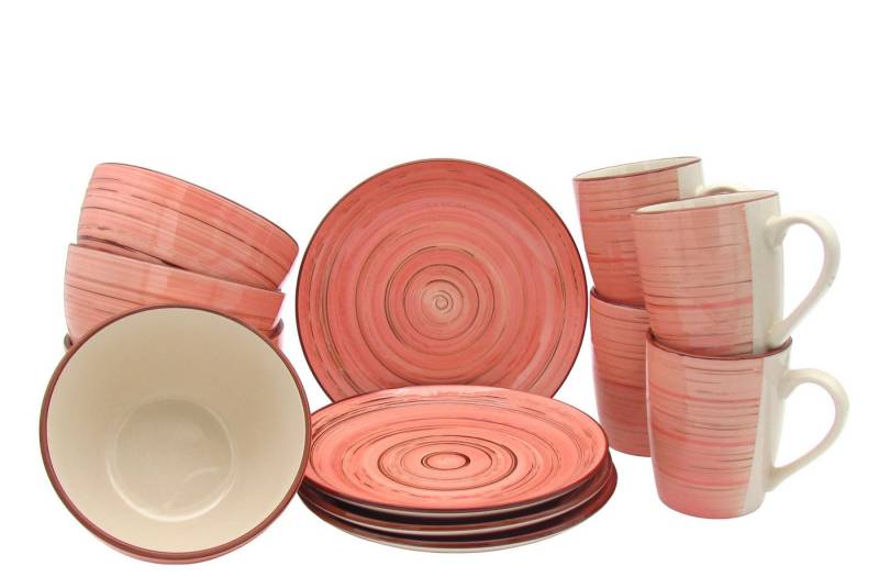steinwohn Frühstücks-Geschirrset Keramik Frühstücks-Service 12-/18-teilig für 4 oder 6 Personen (12-tlg), Vintage Look, Spülmaschinen- & Mikrowellengeeignet von steinwohn