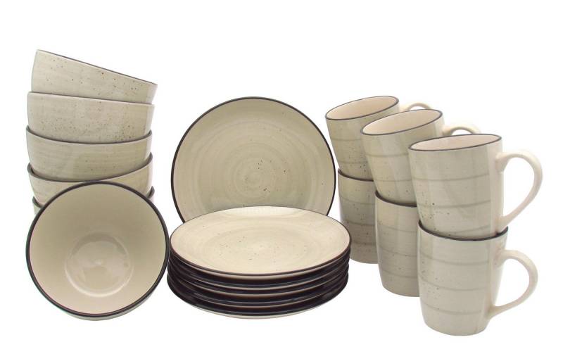steinwohn Frühstücks-Geschirrset Keramik Frühstücks-Service 12-/18-teilig für 4 oder 6 Personen (18-tlg), Vintage Look, Spülmaschinen- & Mikrowellengeeignet von steinwohn