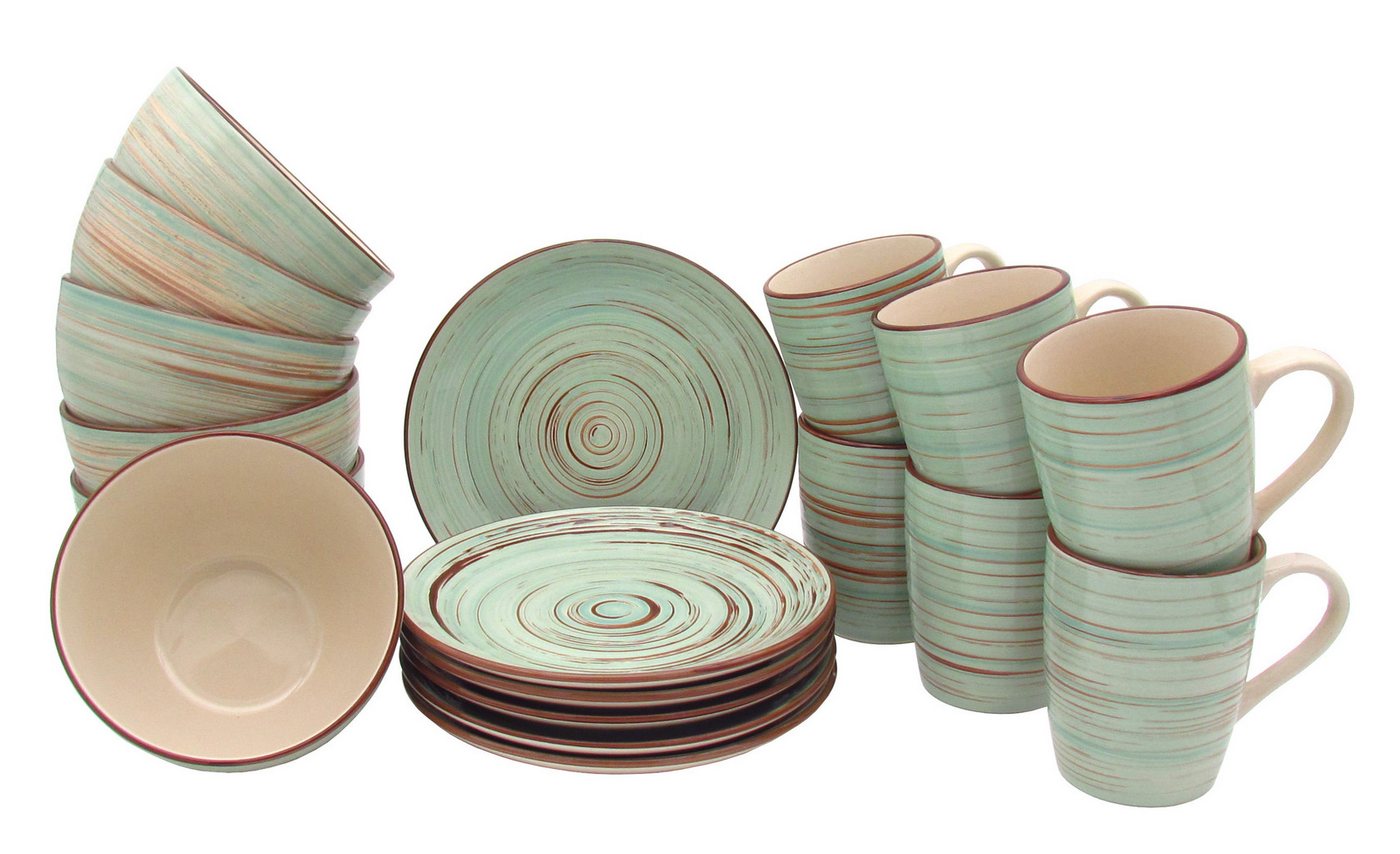 steinwohn Frühstücks-Geschirrset Keramik Frühstücks-Service 12-/18-teilig für 4 oder 6 Personen (18-tlg), Vintage Look, Spülmaschinen- & Mikrowellengeeignet von steinwohn