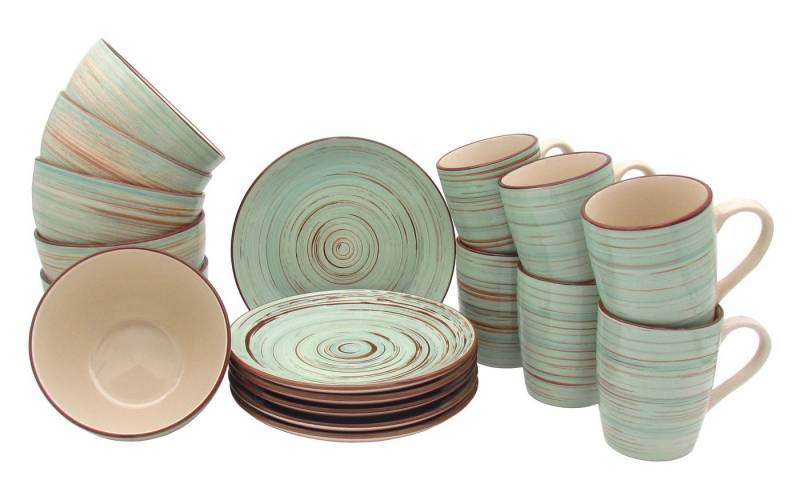 steinwohn Frühstücks-Geschirrset Keramik Frühstücks-Service 12-/18-teilig für 4 oder 6 Personen (18-tlg), Vintage Look, Spülmaschinen- & Mikrowellengeeignet von steinwohn