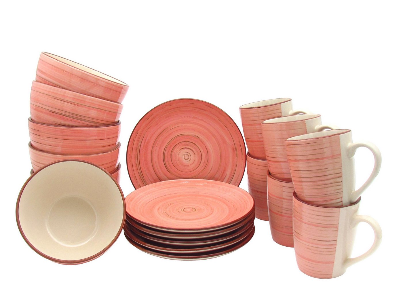 steinwohn Frühstücks-Geschirrset Keramik Frühstücks-Service 12-/18-teilig für 4 oder 6 Personen (18-tlg), Vintage Look, Spülmaschinen- & Mikrowellengeeignet von steinwohn