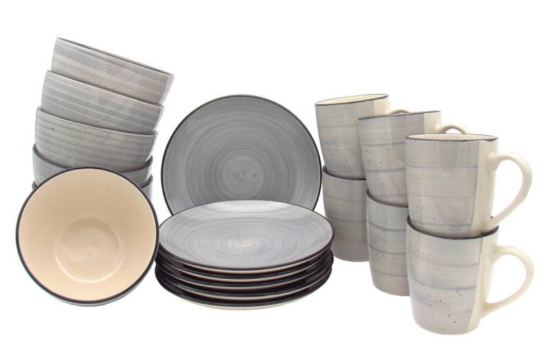 steinwohn Frühstücks-Geschirrset Keramik Frühstücks-Service 12-/18-teilig für 4 oder 6 Personen (18-tlg), Vintage Look, Spülmaschinen- & Mikrowellengeeignet von steinwohn