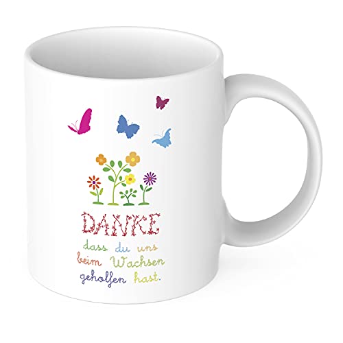 STEMPEL-FABRIK Keramiktasse für Erzieher/in Bedruckt - Danke, DASS du Uns beim Wachsen geholfen hast - Kaffeetasse - Kindergarten - Kita - Abschiedsgeschenk - Danke von STEMPEL-FABRIK