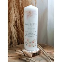 Hochzeitskerze Pastell Natur Blumen Schlicht Personalisiert, Kerze Zur Hochzeit Naturgräser, Zur Getrocknete von steno82