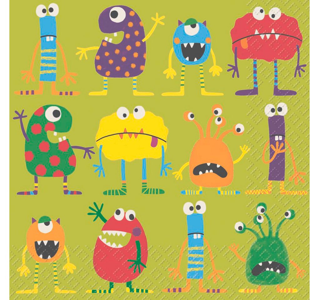 stewo Papierserviette Lustige Monster, (20 St), 33 cm x 33 cm von stewo