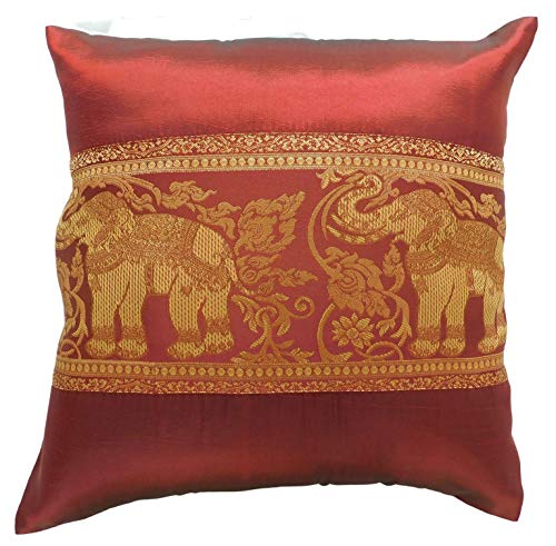 Elefanten Blumenranken weinrot Kissenbezug Kissenhülle Kissen 41,5 cm x 41,5 cm Thai Silk Sofa Couch von stickersquare