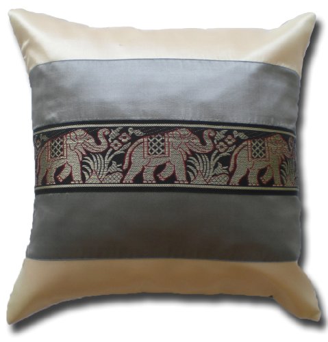 stickersquare Elefanten Elefant cremeweiss - grau Kissenbezug Kissenhülle Kissen 41,5 cm x 41,5 cm Thai Silk Sofa Couch von stickersquare