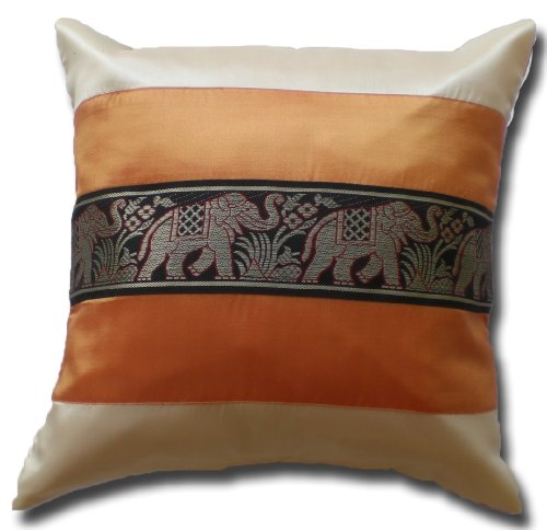 stickersquare Elefanten Elefant cremeweiss - orange Kissenbezug Kissenhülle Kissen 41,5 cm x 41,5 cm Thai Silk Sofa Couch von stickersquare