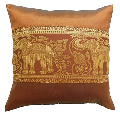 stickersquare Kissenhülle 40 cm x 40 cm dekorativ Elefanten Motiv braun Thai Silk Dekokissen Sofakissen Schlafzimmer von stickersquare