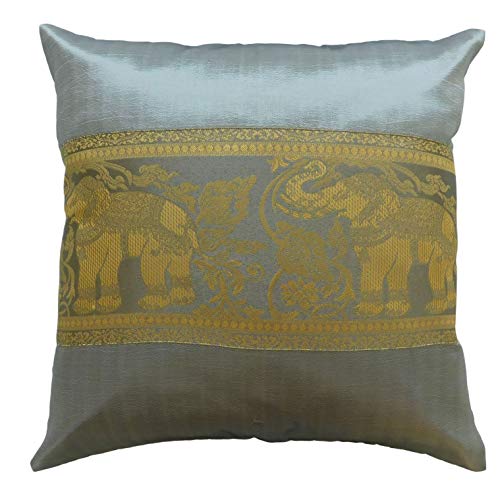 stickersquare Kissenhülle 40 cm x 40 cm dekorativ Elefanten Motiv grau Thai Silk Dekokissen Sofakissen Schlafzimmer von stickersquare