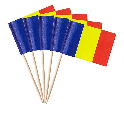 stidsds 100 Stück Rumänien Flagge Rumänien Zahnstocher Flaggen Mini Kleine Rumänische Cupcake Topper Stick Flaggen Banner Party Cocktail Obst Dekoration von stidsds