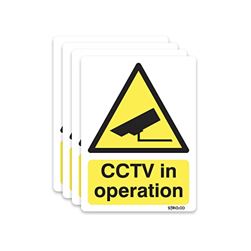 4 Stück CCTV Camera in Operation Warnschild 5 cm x 7 cm, Statisch haftend Fenster Vinyl für Innen- und Außenbereich, Auto, Van, Fenster von stika.co