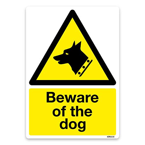 Beware of the Dog - Schild Sicherheitswarnung, selbstklebender Vinyl - Aufkleber, plastik, gelb, A6 105 x 148mm von stika.co