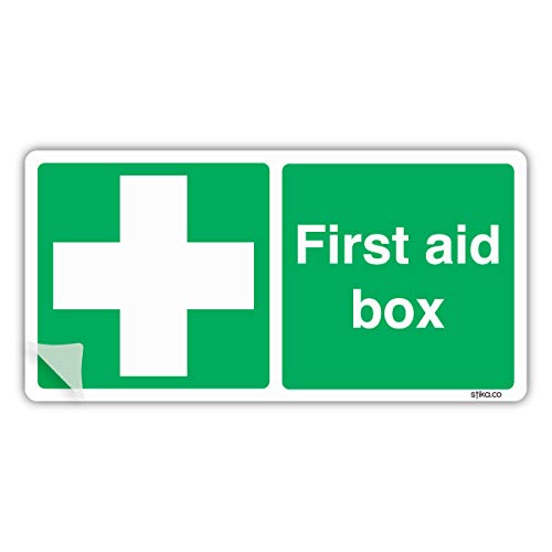 First Aid Box Schild 20 x 10 cm, Selbstklebender Vinyl-Aufkleber, Erste Hilfe und Notfall-Sicherheits-Schilder von stika.co