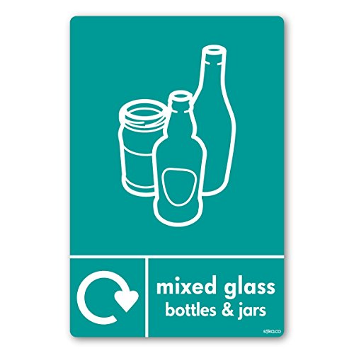 Glas ist gemischt Recycling Bin Aufkleber Wrap Recycle jetzt 10 x 15 cm von stika.co