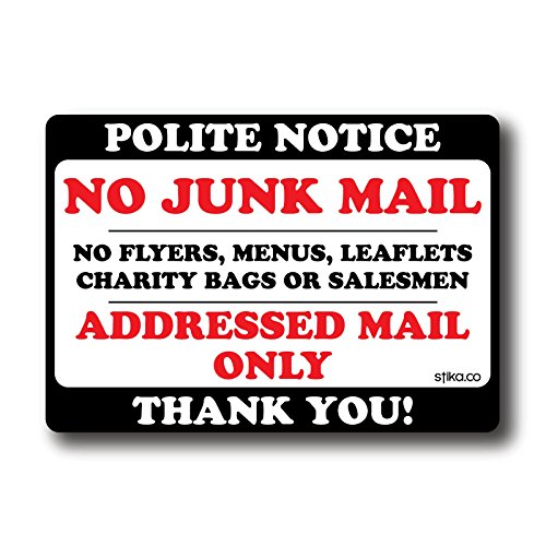 Polite Notice No Junk Mail Flyers Leaflets Menus Door Sticker sign label decal 10x7cm by stika.co von stika.co