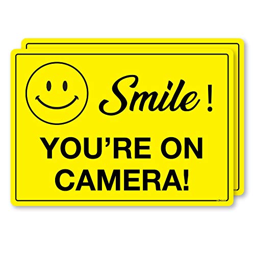 Smile You're on Camera, A5 210 x 148 mm, selbstklebender Vinyl-Aufkleber, CCTV Warnschilder (2 Stück) von stika.co