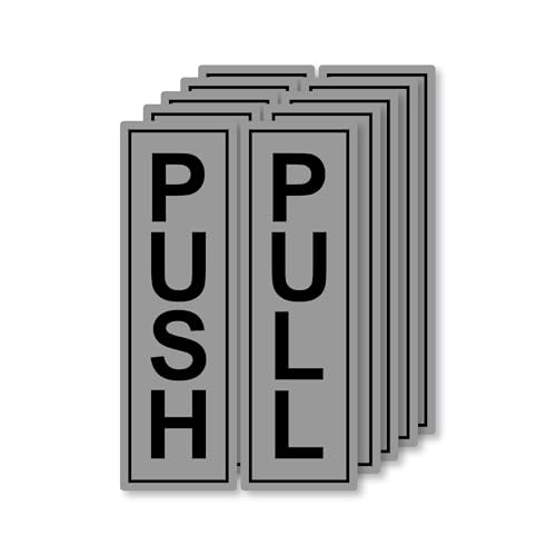 Türaufkleber Push & Pull (Drücken & Ziehen), selbstklebende, transparente Vinyl-Aufkleber, 190 x 60 mm, Selbstklebendes Vinyl, silber, 5 sets von stika.co