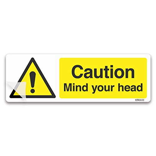 Warnschild mit Aufschrift Caution Mind Your Head, selbstklebend, Vinyl, 200 x 60 mm von stika.co