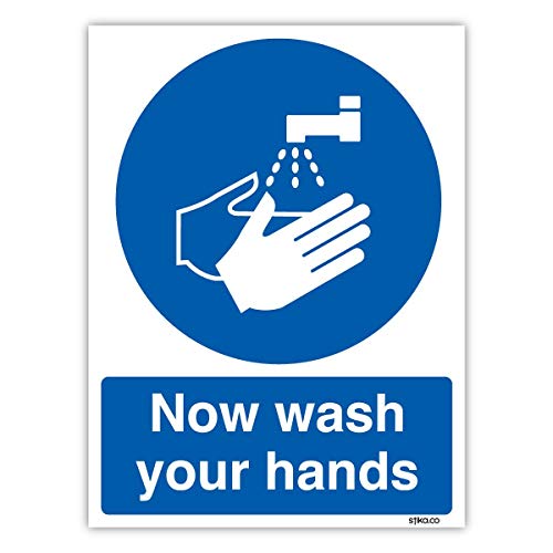 stika.co Now Wash Your Hands-Schild, A6, 148 x 105 mm, 1 mm starrer Kunststoff, Pflichtschild für die Küche von stika.co